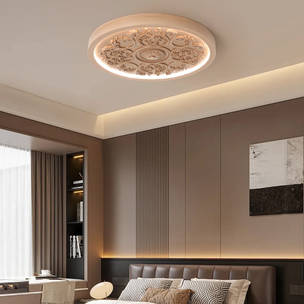 Plafonnier encastré LED français élégant en résine naturelle sculpté en 3D avec 3 modes dimmables image de fenêtre