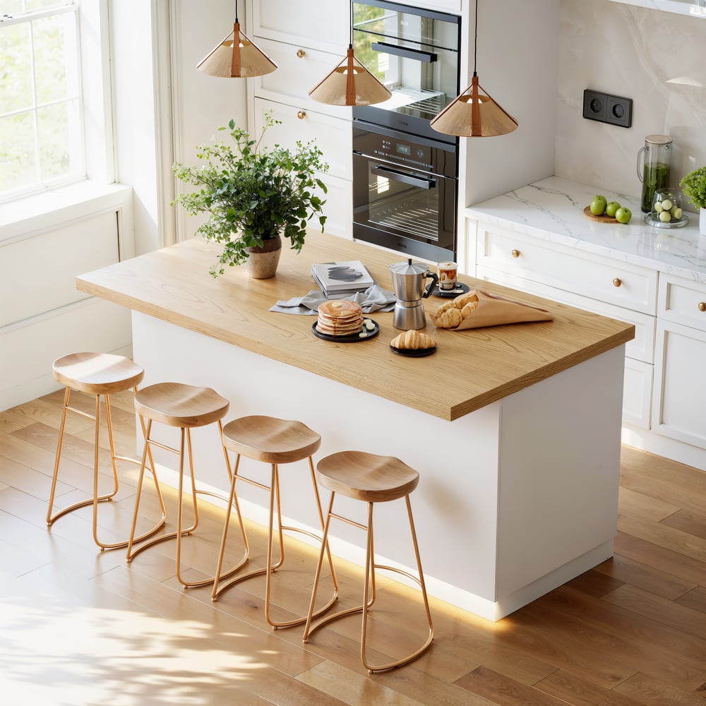 72" Japandi Style Wood Kitchen Island with Multi-Storage and LED Light Natural & White window image