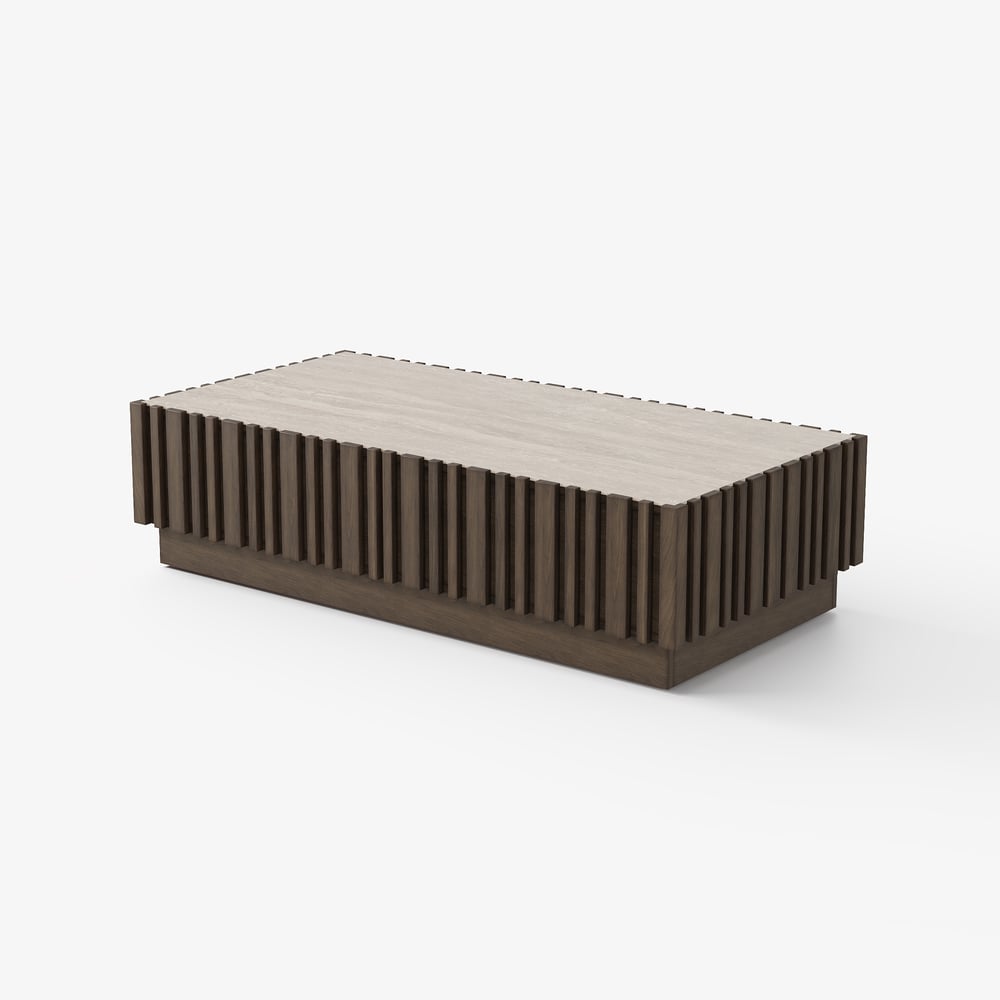 Aura 47" Ash Wood Slatted Coffee Table with Sintered Stone Top window image