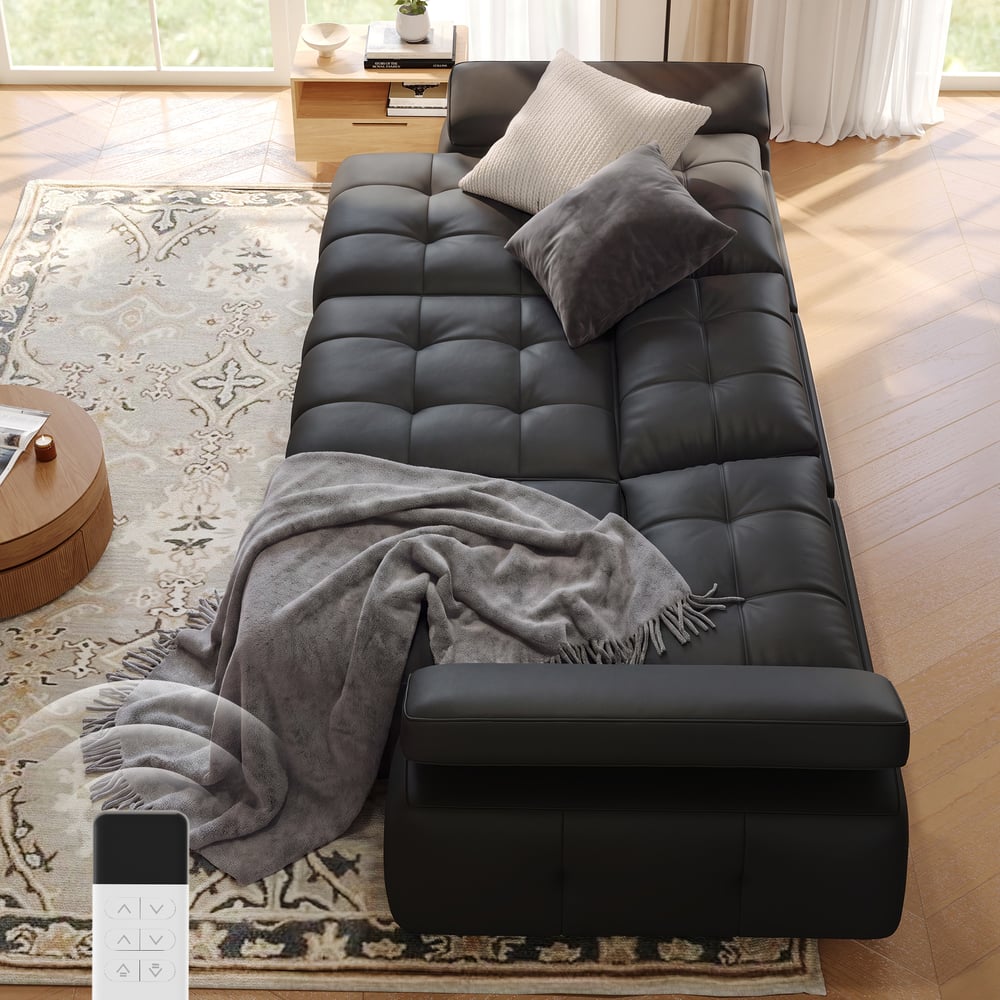 130" 3-Seater Genuine Leather Power Convertible Sleeper Sofa with Adjustable Armrests window image