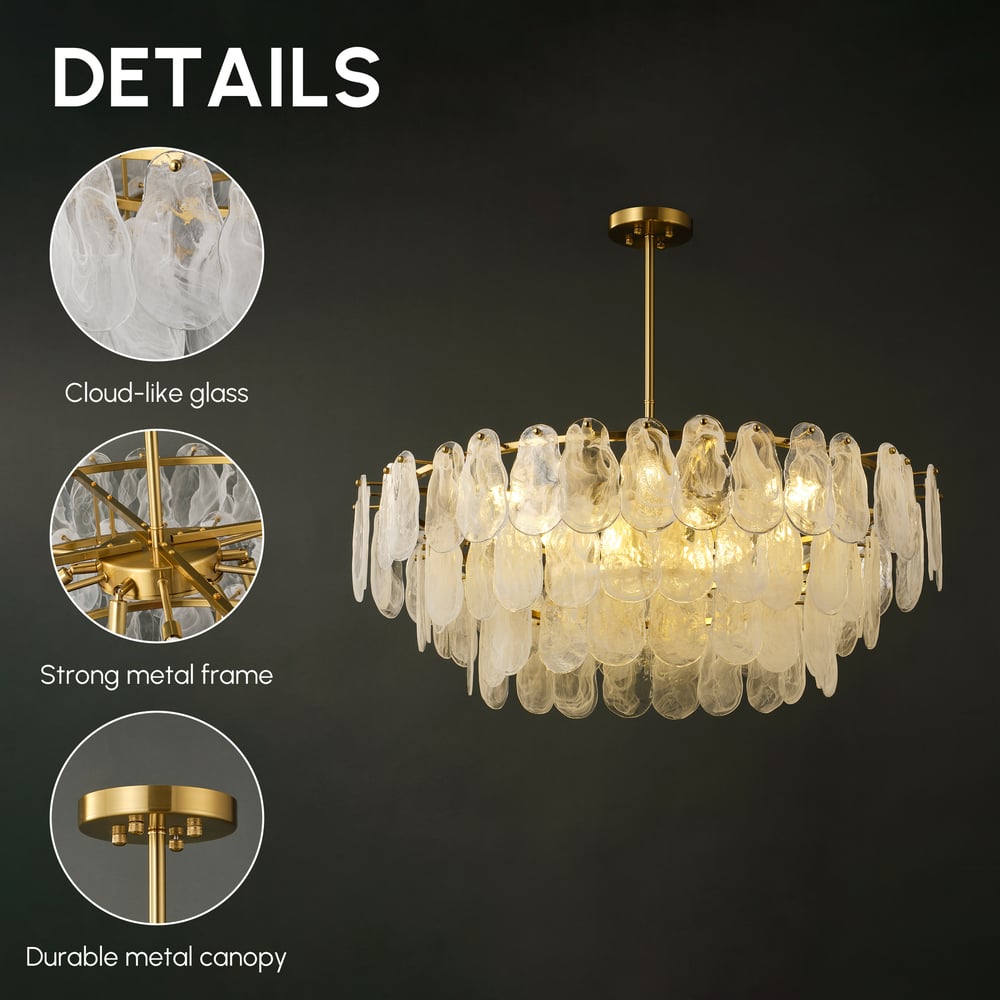 Cloude 39" 12-Light Glass Chandelier with Bulbs & Adjustable Height window image