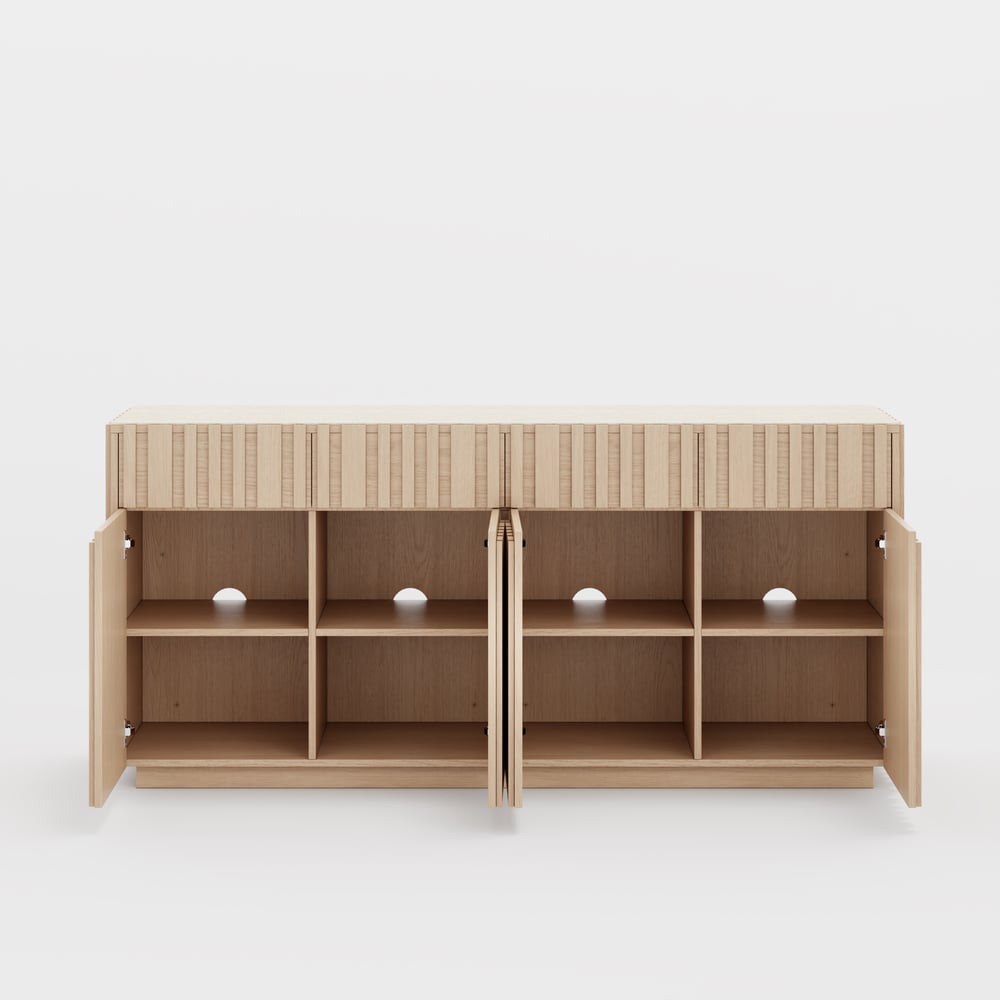 Aura 65" Ash Wood Slatted Natural TV Stand with Sintered Stone Top window image