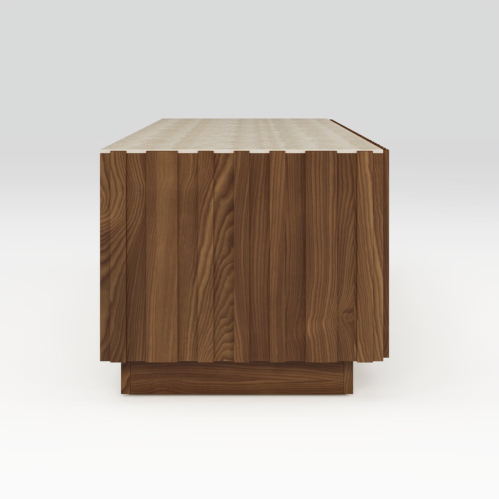 Aura 80" Ash Wood Fluted Walnut Projector TV Stand with Sintered Stone Top window image