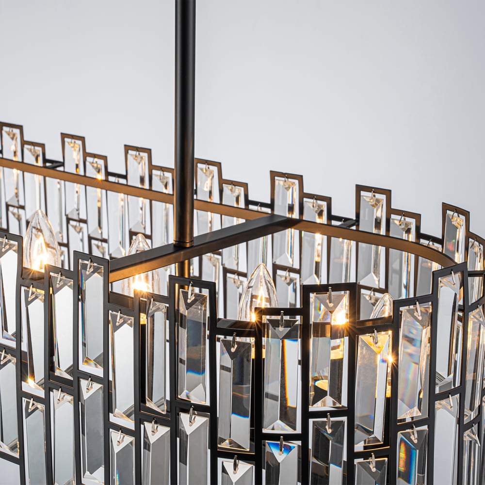 Clyvra 8-lichts keukeneilandlamp kristallen plafondlamp in zwart Vensterafbeelding