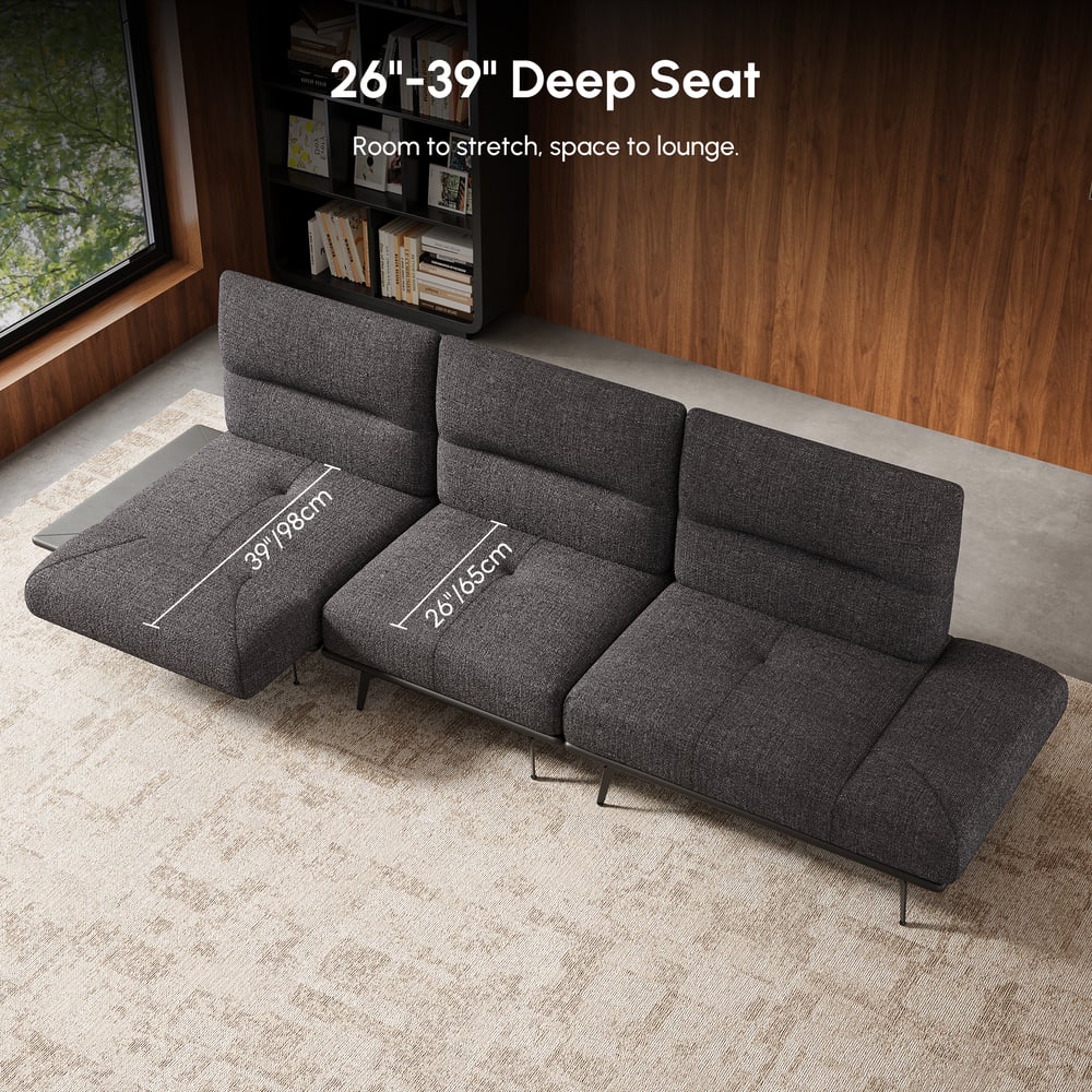 136" Yarn-Dyed Fabric and Faux Leather Reclining Sofa with Metal Legs window image