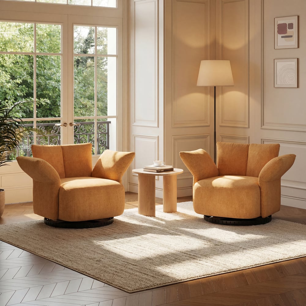 Performance Chenille Swivel Accent Chair with Adjustable Armrest window image