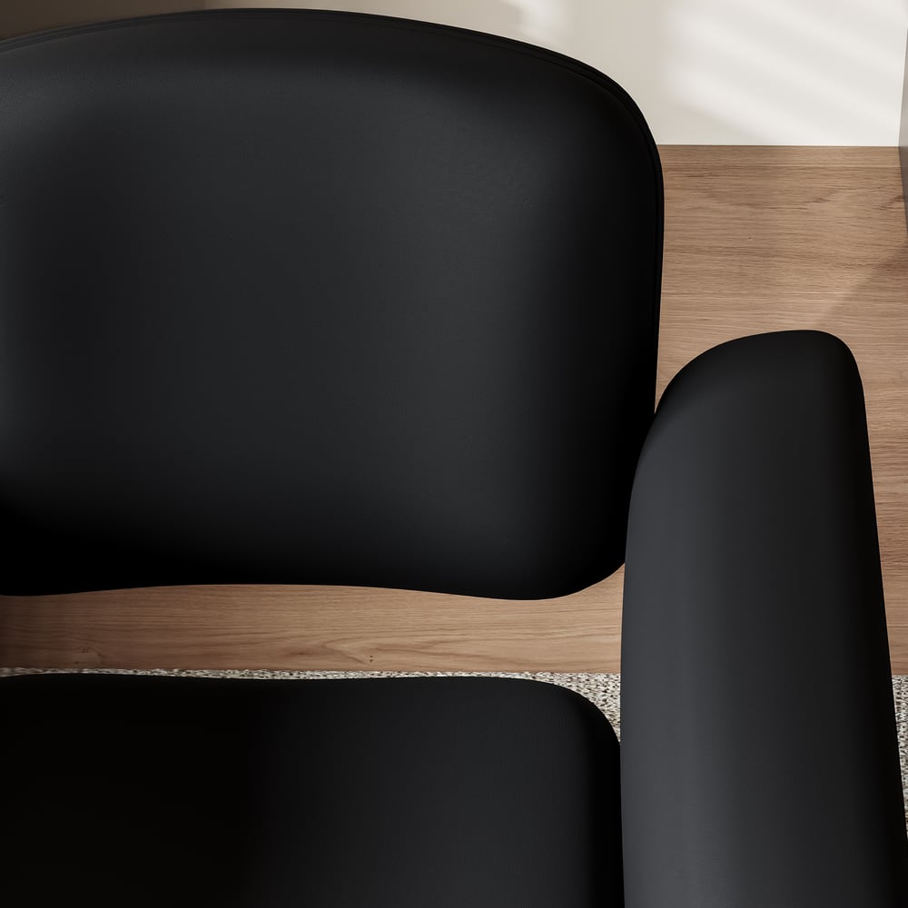 Walnut L-Shaped Corner Desk & Black Faux Leather Office Chair window image