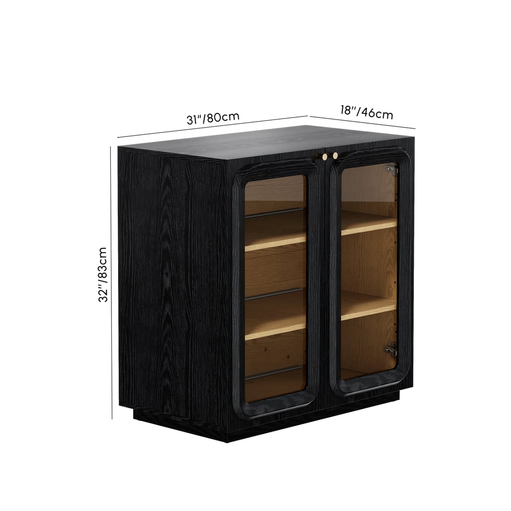 31" Ash Wood Veneer TV Stand with Glass Doors, Chest Cabinet and LED weights dimensions image