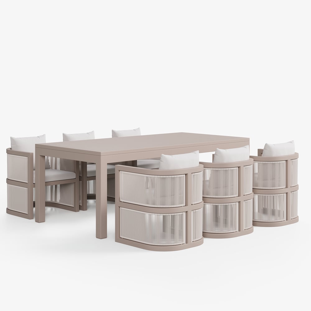 Wevara 7-Piece Outdoor Rope Weave Dining Set with 6 Chairs in Sand window image