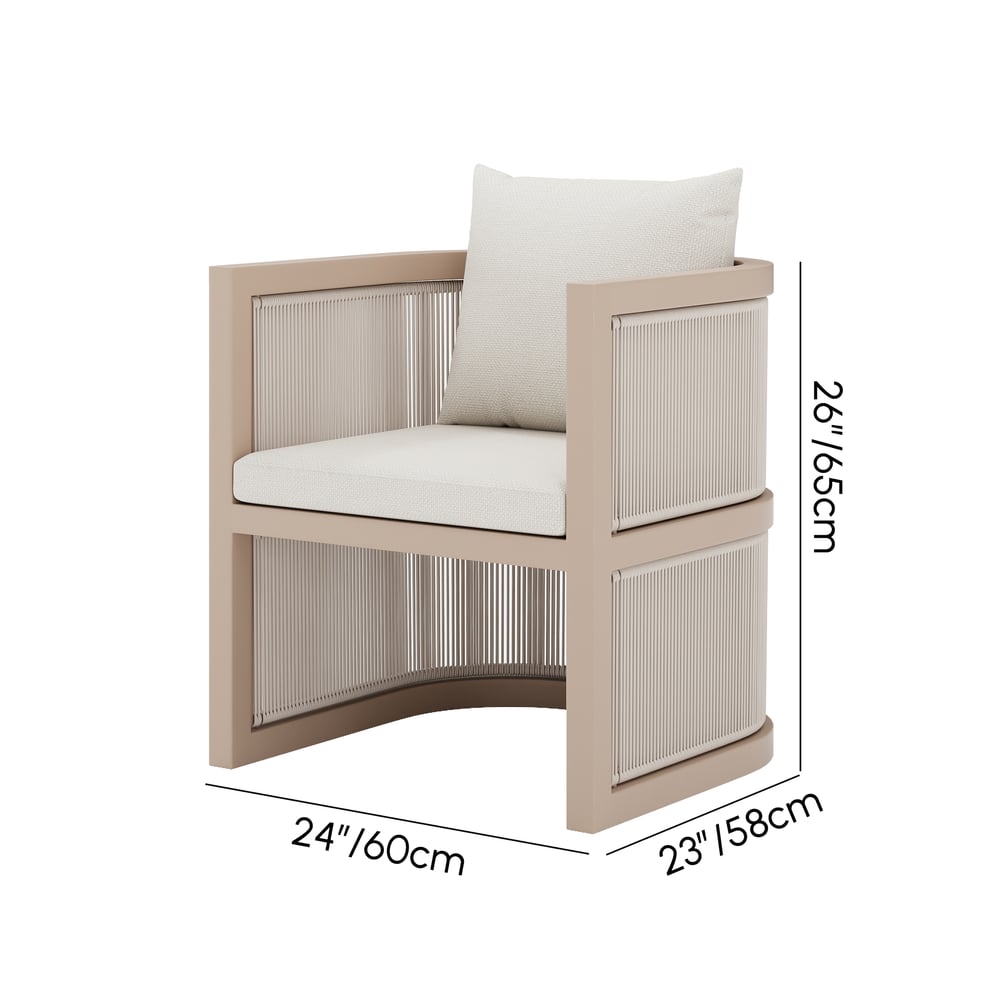 Wevar 2 Pieces Modern Aluminum & Ropes Outdoor Dining Chair Set in Sand & Oatmeal weights dimensions image