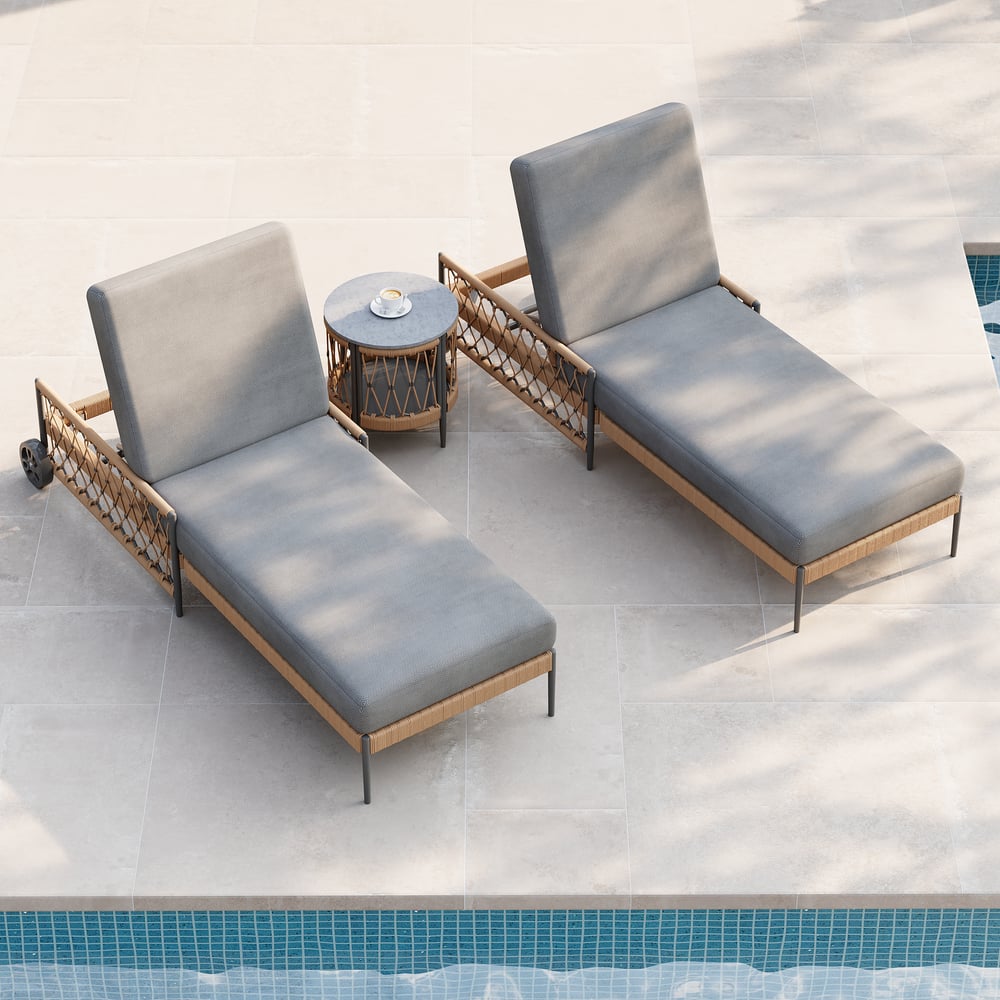 Ropipe Outdoor Rope-Woven Lounge Chair with Adjustable Backrest & Wheels in Dark Gray window image