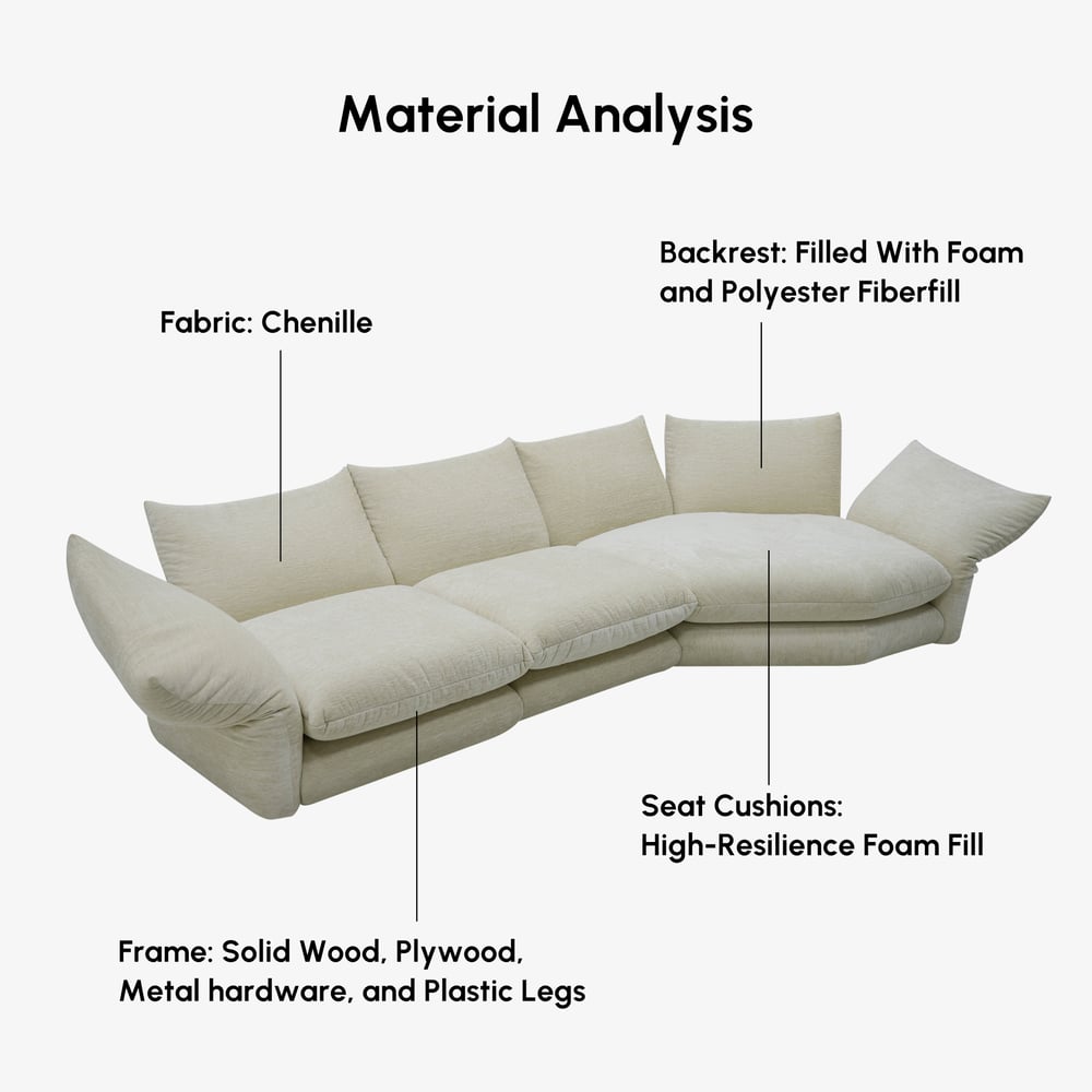 130" 3-Piece Chenille Sectional Sofa with Chaise and Adjustable Armrests & Backrest window image