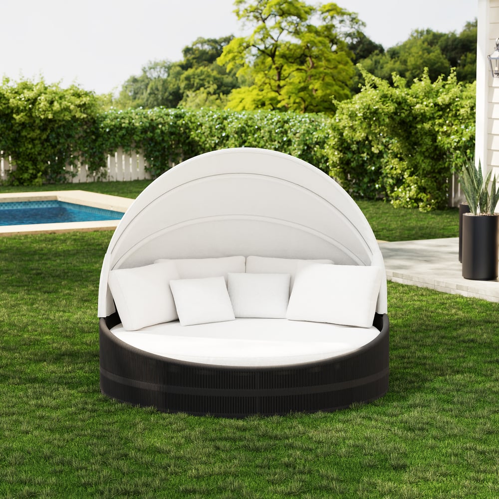 Costra Weatherproof Round Patio Daybed with Adjustable Canopy in Black window image
