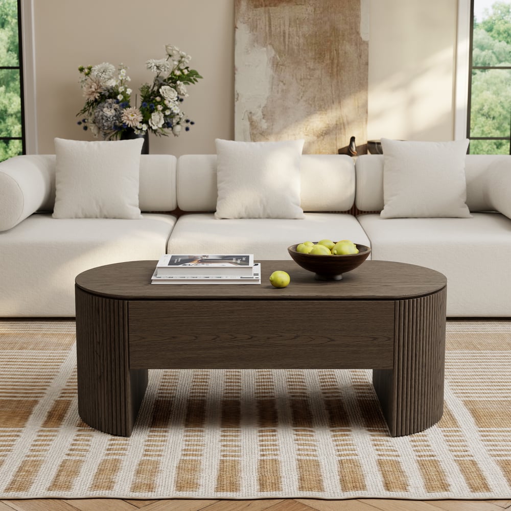 Modern 47" Oval Lift Top Mid-Century Coffee Table window image