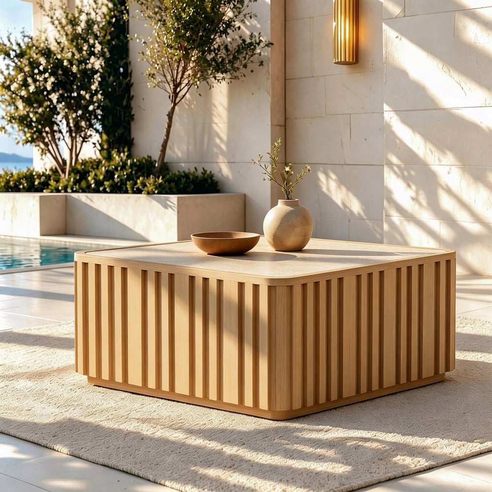 Aura Fluted Aluminum Outdoor Coffee Table with Sintered Stone Top window image