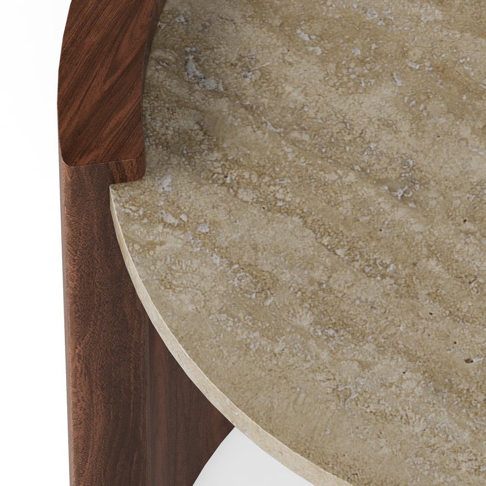 Table d'appoint ronde en noyer de 20 pouces avec plateau en travertin image de fenêtre