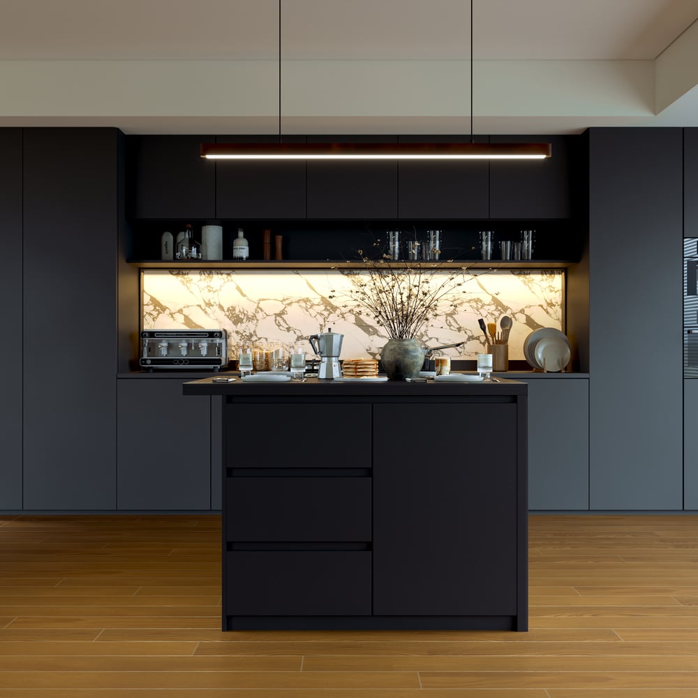 Modern 50" Matte Sintered Stone Kitchen Island with Storage, Black window image