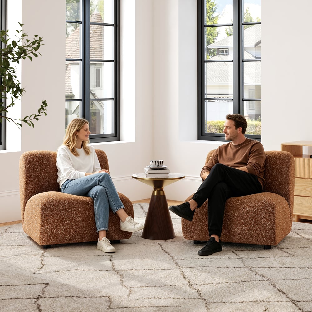 Set of 17" Performance Boucle Upholstered Curved Slipper Accent Chair and Ottoman window image