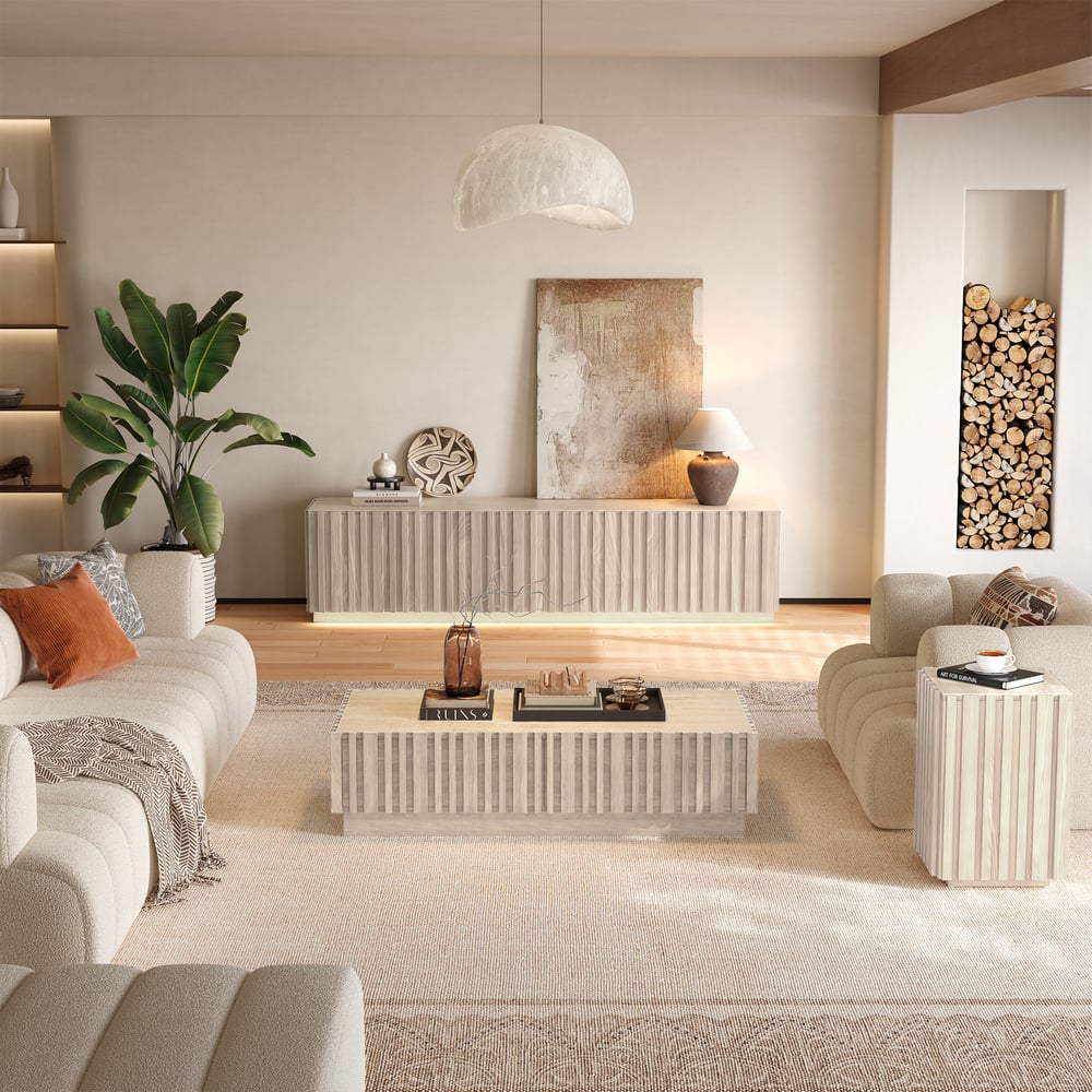 Aura Ash Wood Fluted Washwhite Side Table with Sintered Stone Top window image