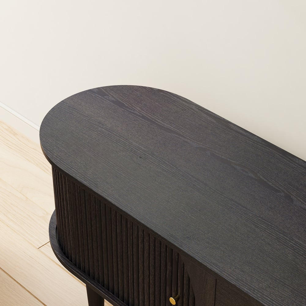 80" Ash Wood Fluted Black TV Stand with Storage window image