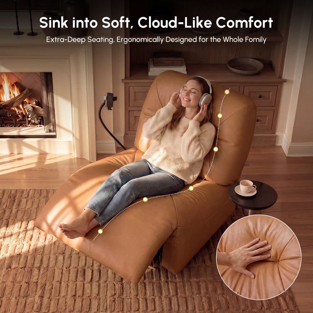 Leather Power Swivel Rocker Recliner Accent Chair with Phone Holder window image