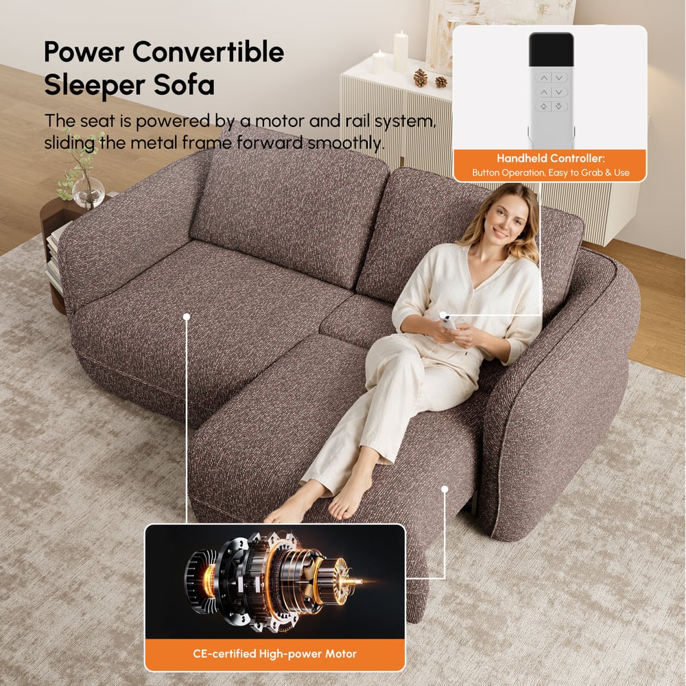 Modern 87" 2-Seater Chenille Power Convertible Sleeper Sofa with Remote Control window image