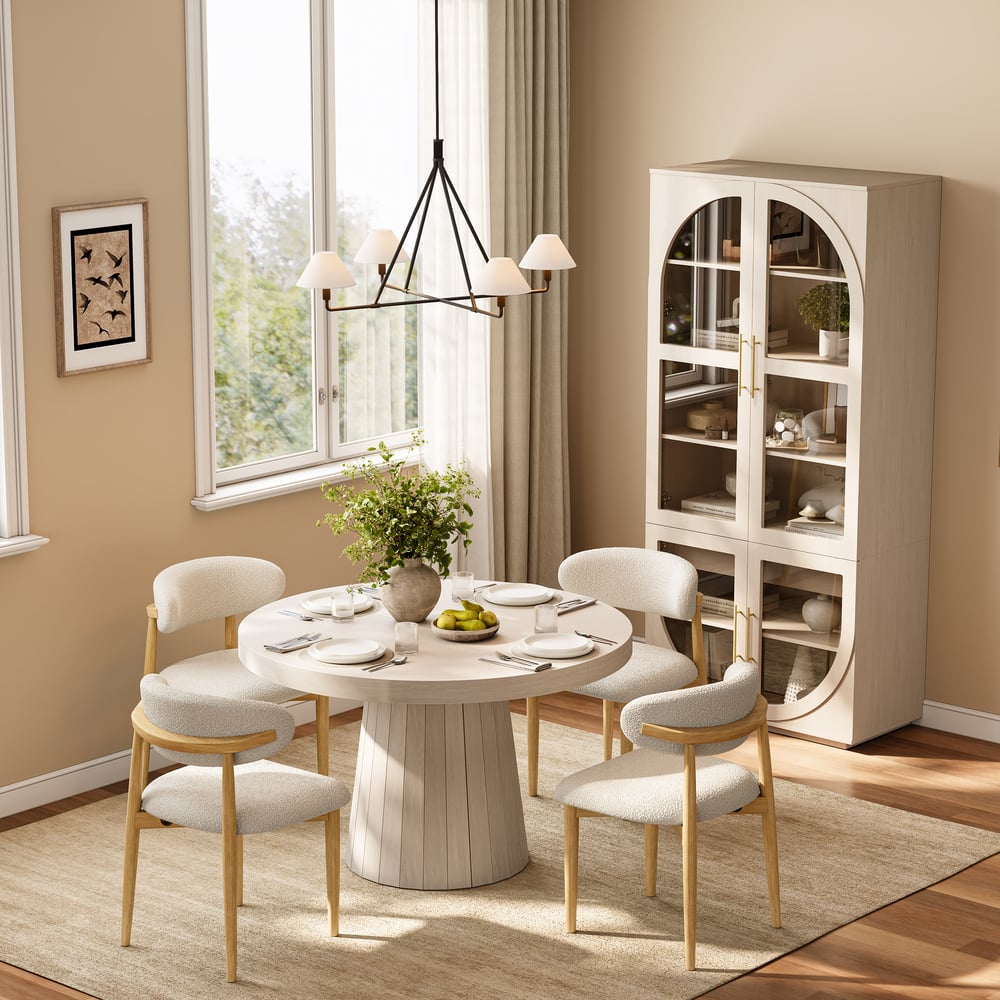 Arune Whitewash Glass Tall Display Cabinet with Drawers & LED window image