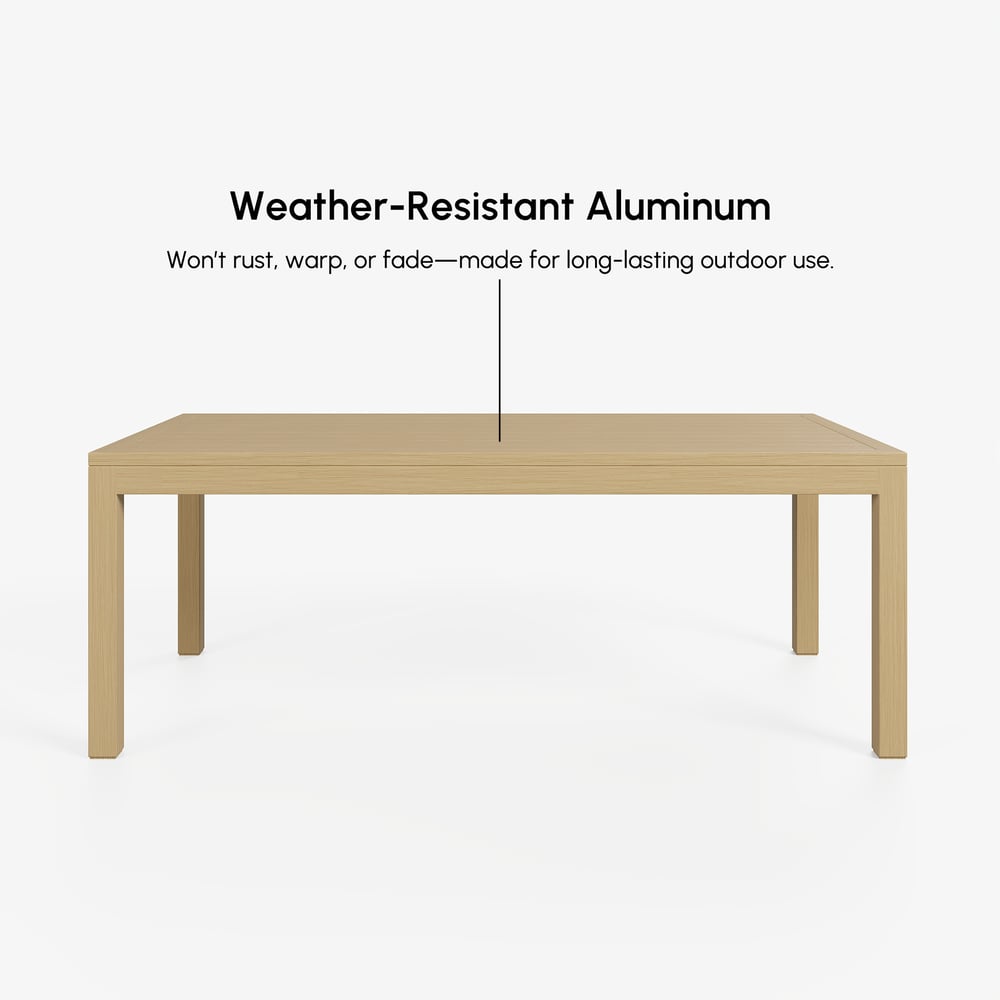 Wevara 78" Natural-Finish Aluminum Slatted Outdoor Dining Table in Natural window image