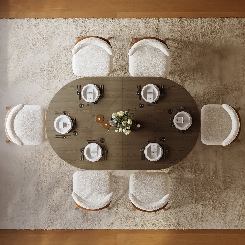 Modern 47"-79" Extendable Smoky Brown Wood Dining Table with Fluted Base, Seats 4-6 window image