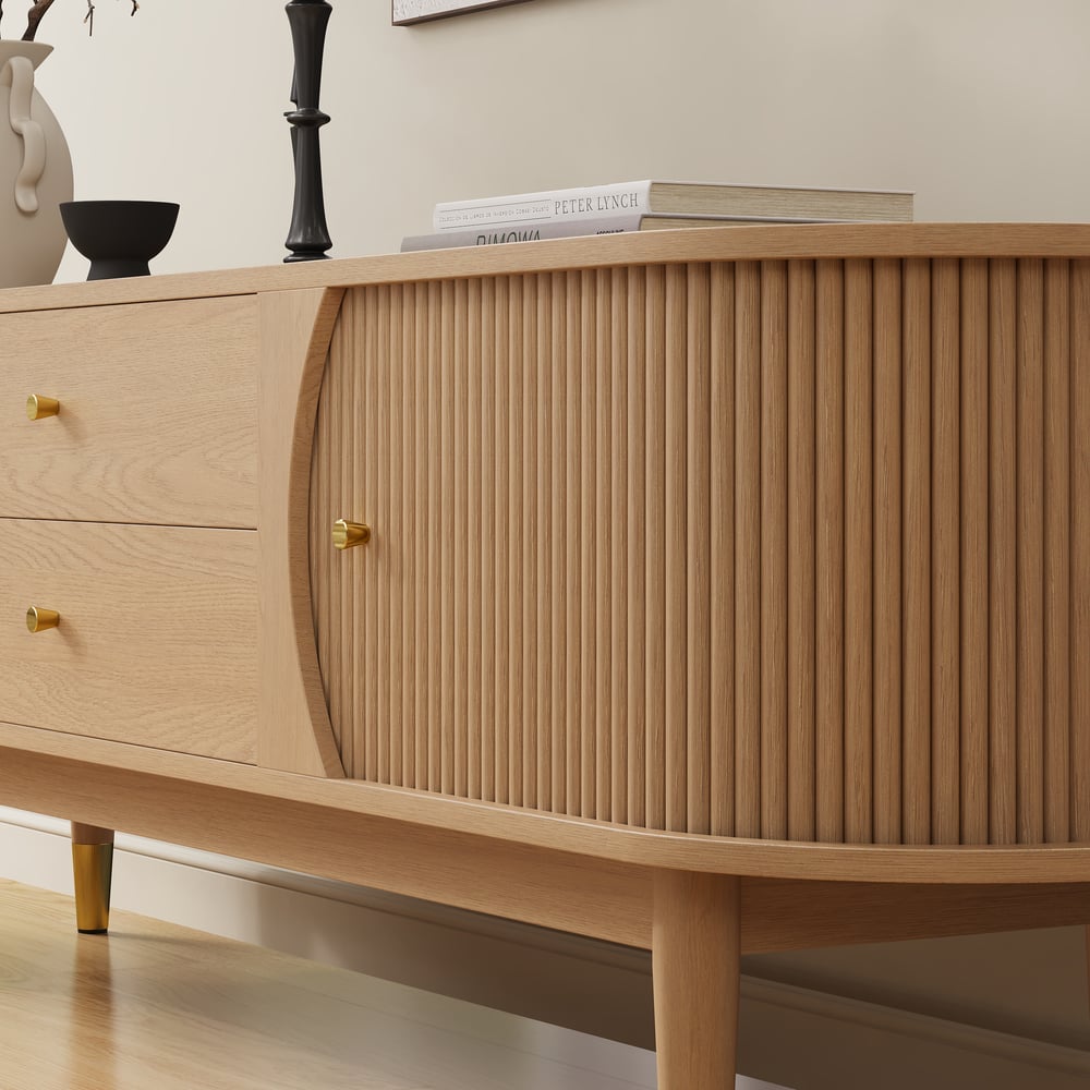 72" Ash Wood Fluted TV Stand with Storage window image