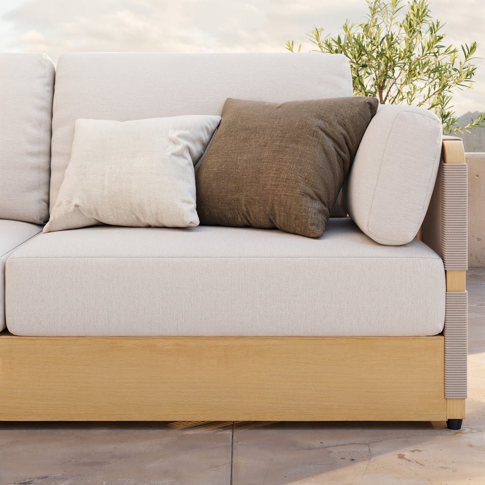 Costra Handwoven Rope L-Shaped Outdoor Sofa with Coffee Table in Ivory window image