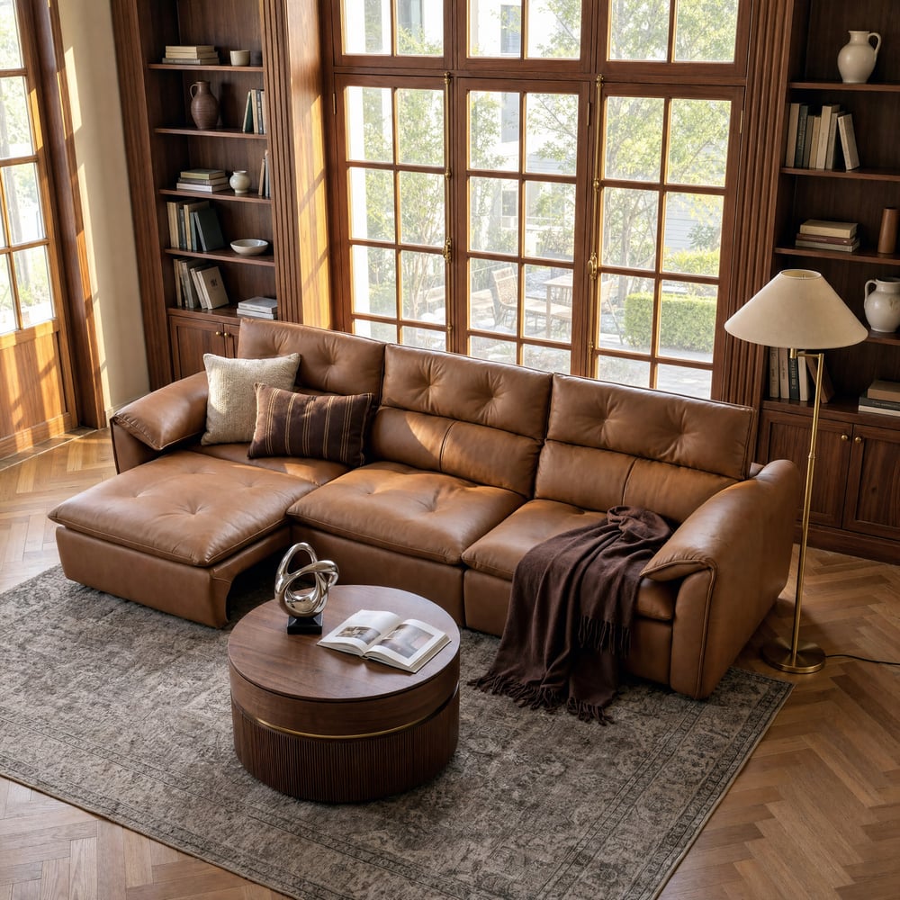 126" 3-Seater Genuine Leather Power Convertible Sleeper Sofa window image