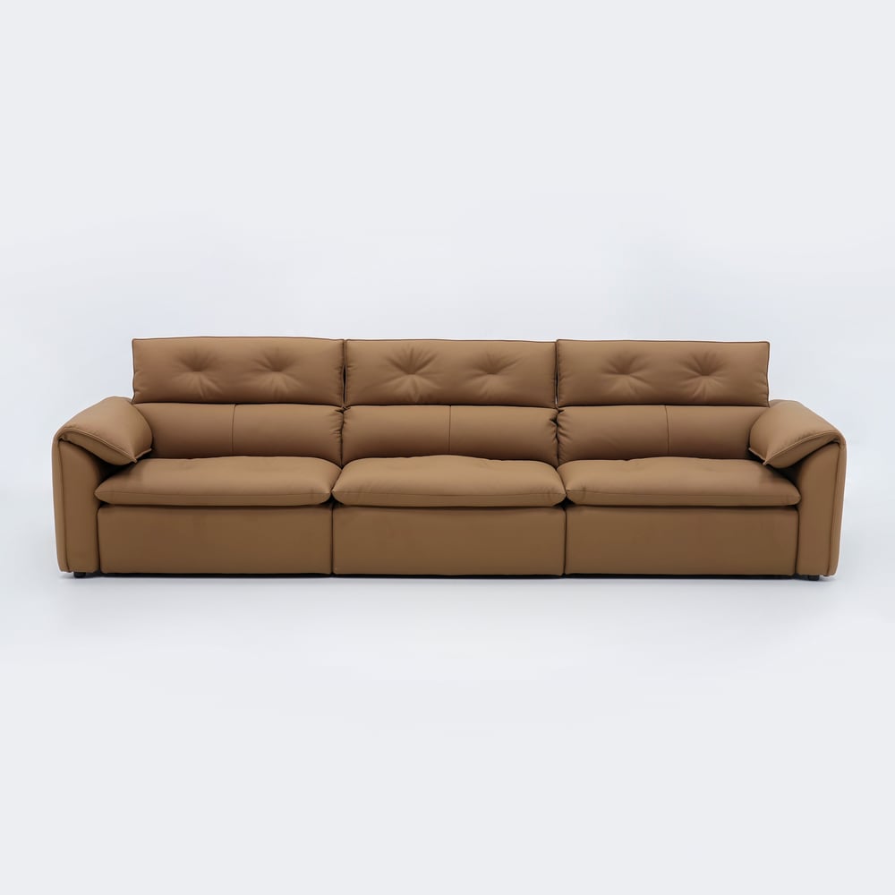 320 cm 3-Seater Genuine Leather Power Convertible Sleeper Sofa with Adjustable Headrests window image
