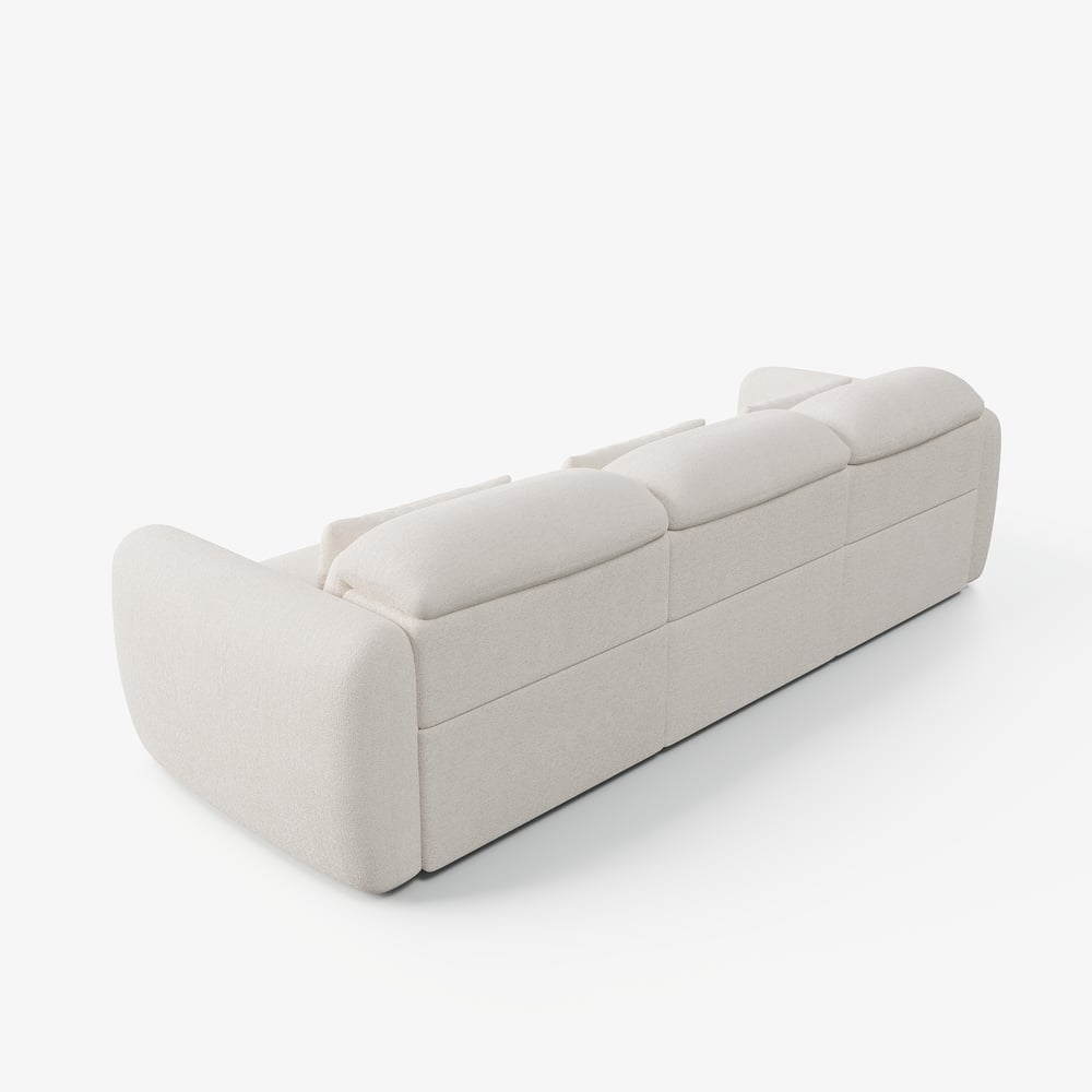 Canapé inclinable électrique 3 places de 312cm en chenille avec gravité zéro, coussins et port USB image de fenêtre