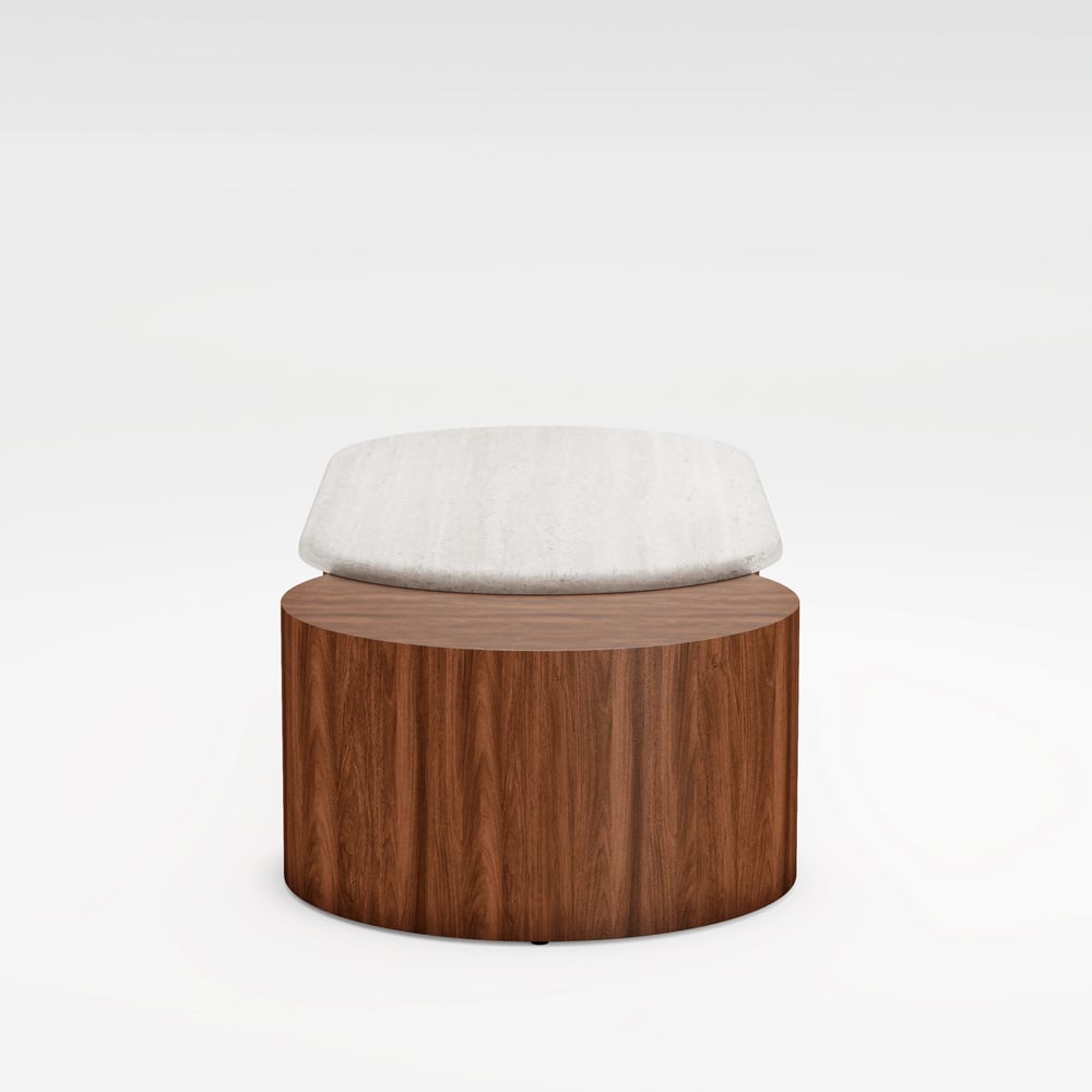 47"-60" Extendable Walnut Coffee Table with Travertine Veneer Top window image