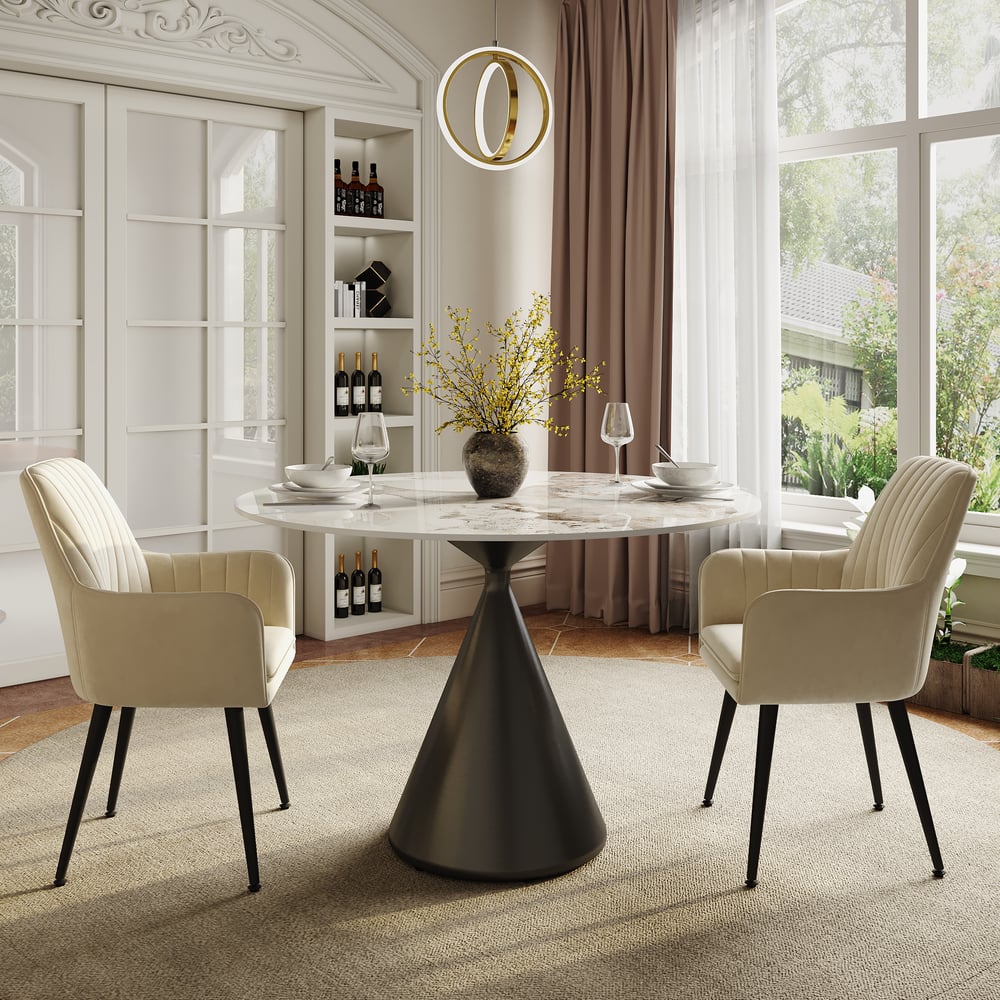 39" Modern Sintered Stone Dining Table Set with 2 Chairs window image