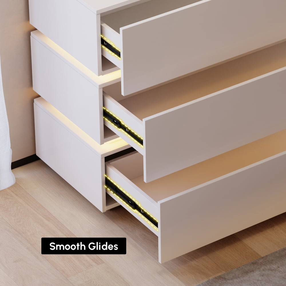 Commode à 3 tiroirs à DEL Lumio de 39 po avec borne de recharge image de fenêtre