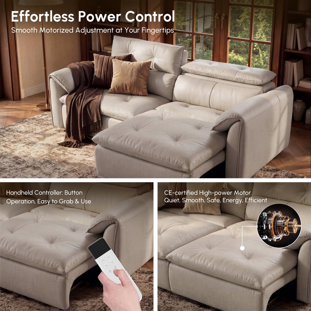87" 2-Seater Genuine Leather Power Convertible Sleeper Sofa with Adjustable Headrests window image