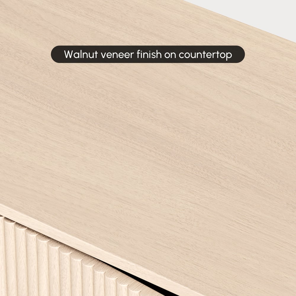 80" Solid Wood Fluted Whitewash TV Stand with Cabinets window image