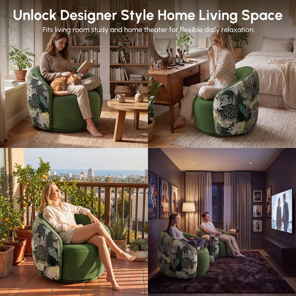 Performance Velvet 360° Swivel Barrel Accent Chair window image