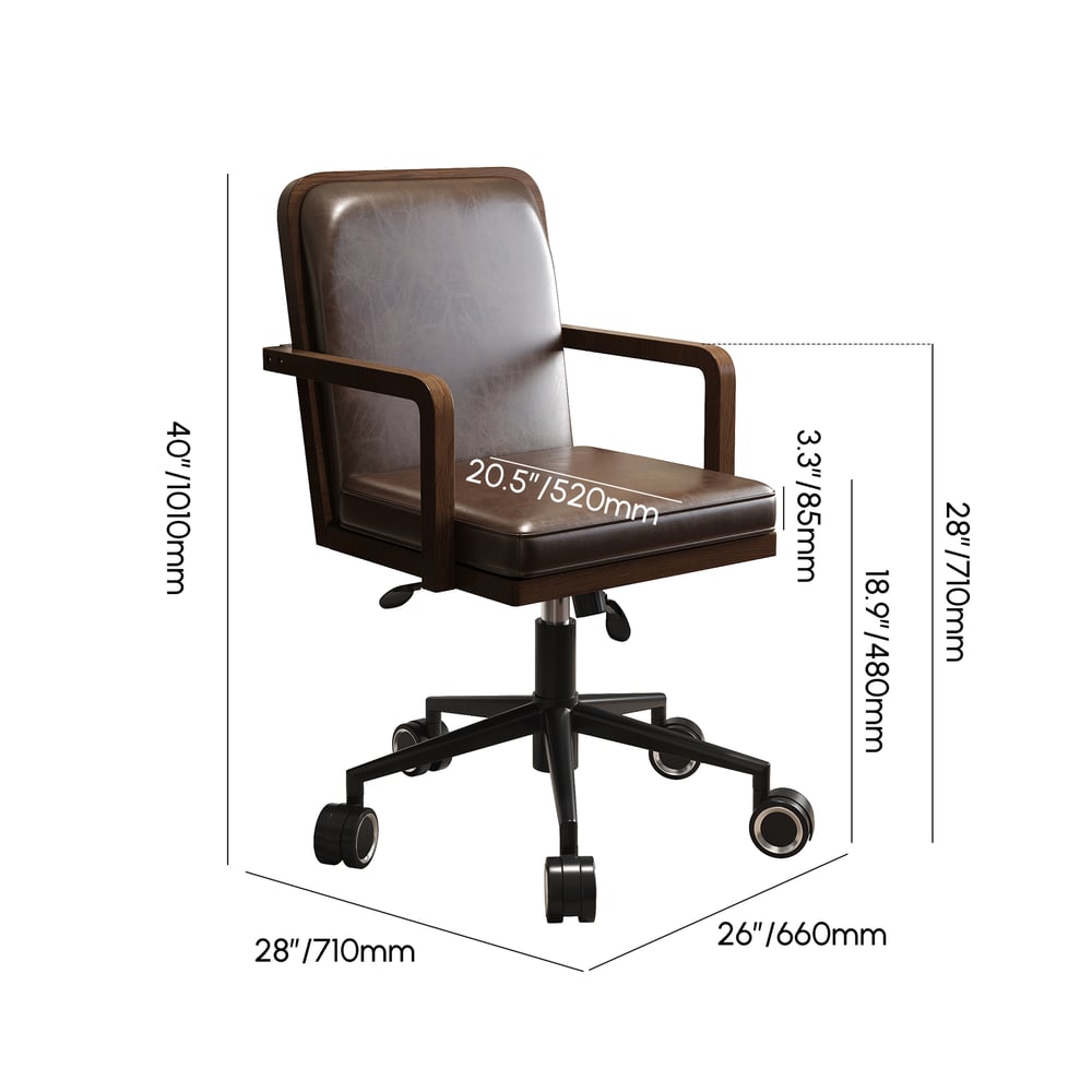 64" Mid-century Style Walnut  Home Office Desk & Faux Leather Adjustable Office Chair weights dimensions image