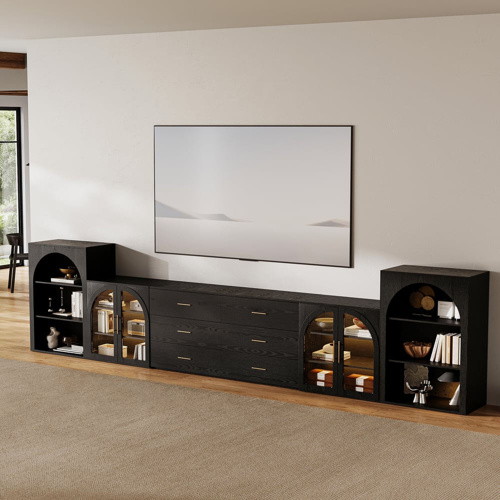 Arune 126"  Arched Glass Door 3-Piece Entertainment Center with Bookshelf window image