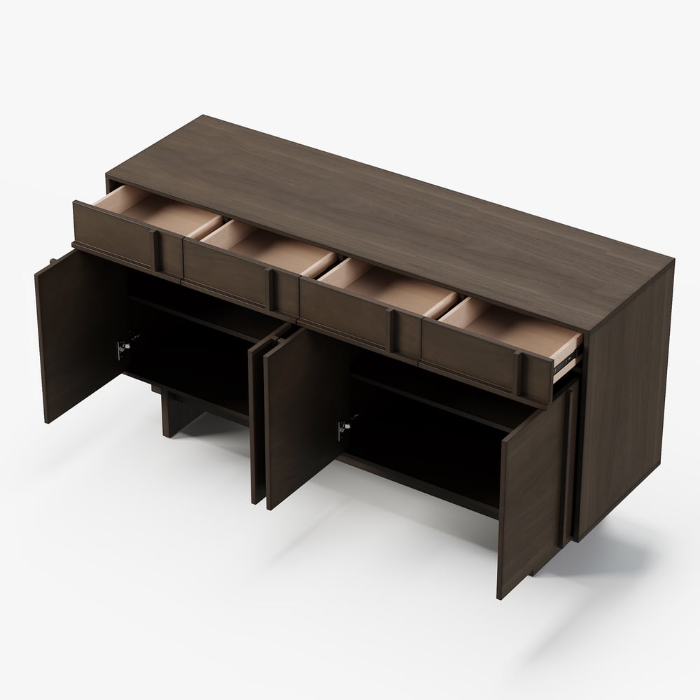 Panvyr Mid Century 60" Smoky Brown Wood Sideboard with Storage & Adjustable Shelves window image