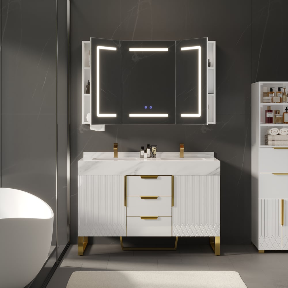 47" LED Bathroom Medicine Cabinet Dimmable with Defogger, Tissue Slot and Outlet window image