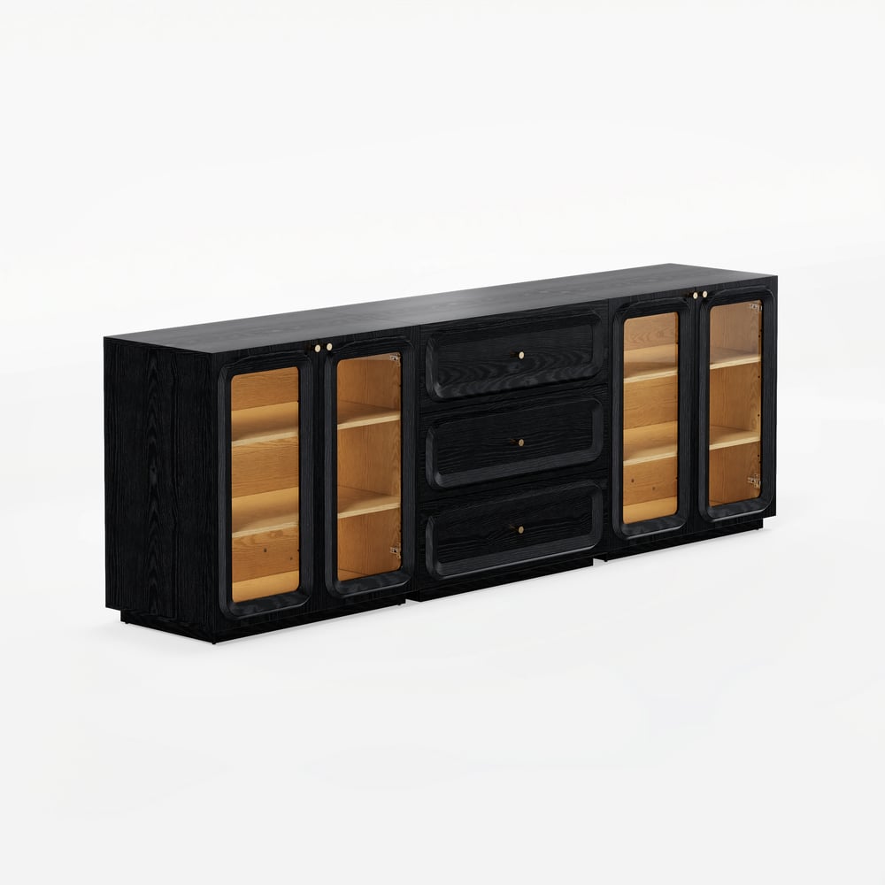 94" TV Stand with Chest Cabinet, Drawers and LED window image
