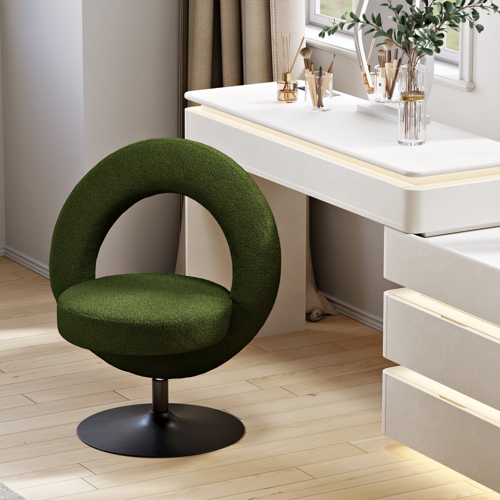 Modern Bouclé Adjustable Vanity Stool with Backrest window image