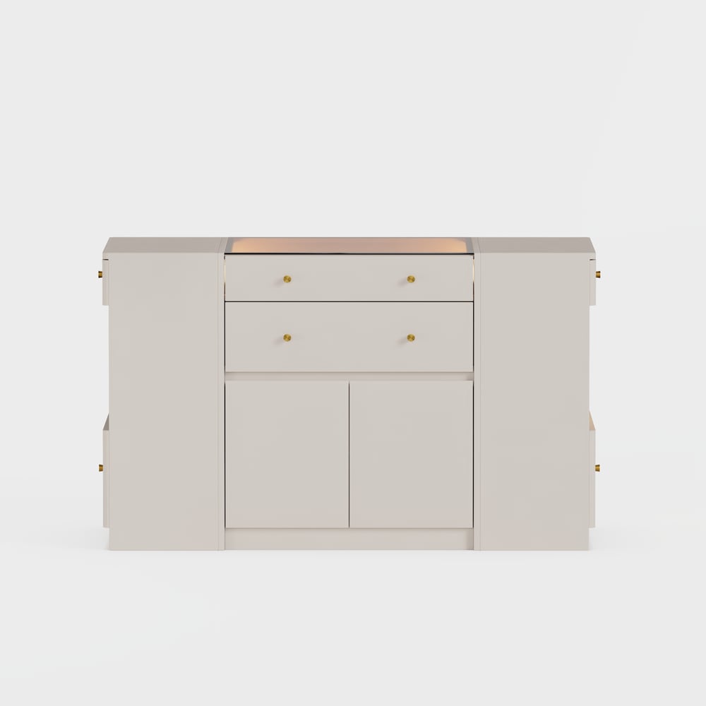 Selvo Saddle Leather Glass Top Closet Island with Storage, Light and Jewelry Display window image