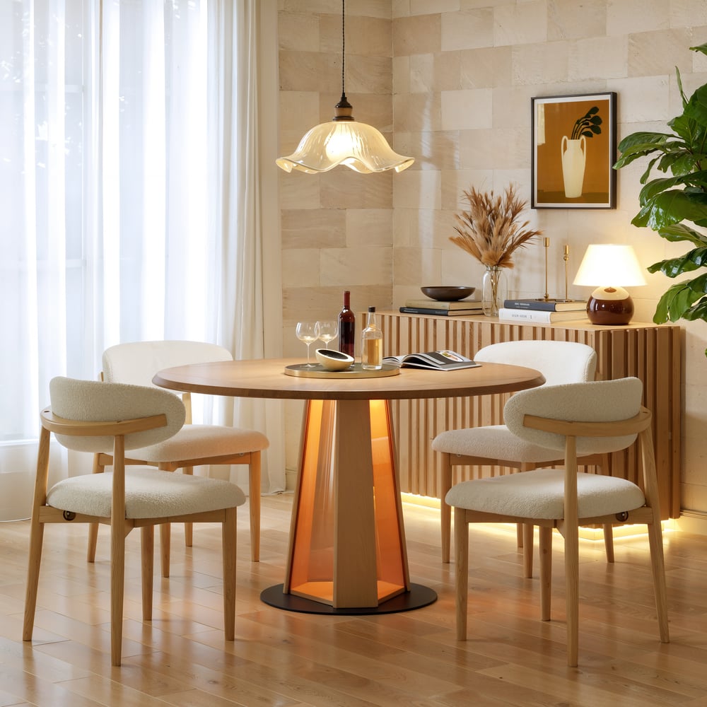 36"-47" Solid Natural Wood Extendable Dining Table with Light window image
