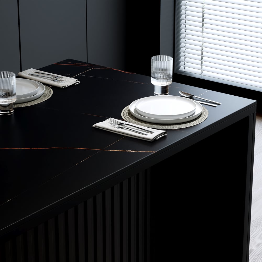 Modern 72" Sintered Stone Kitchen Island with Storage, Black window image