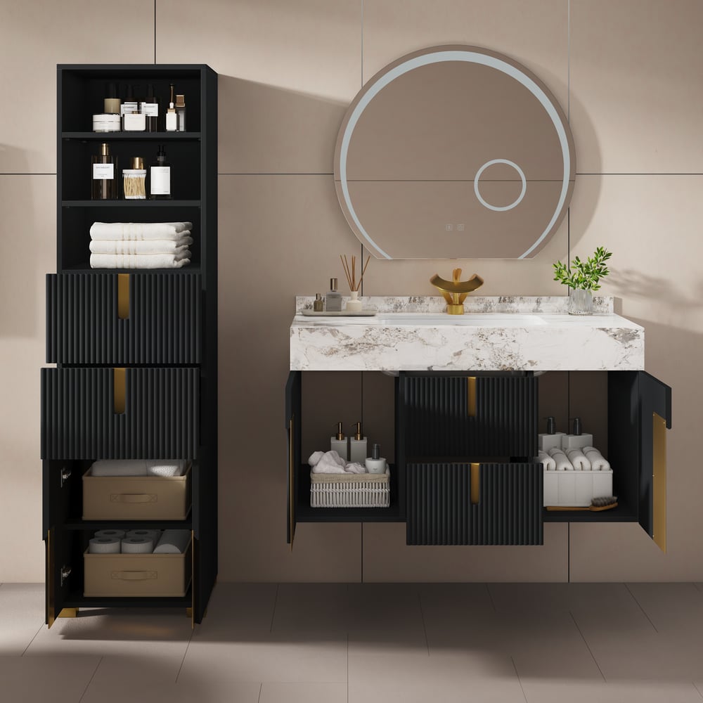 Artis 149cm Tall Bathroom Storage Cabinet & 92cm Wall-Mounted Single Vanity Set window image